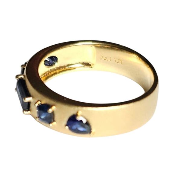 18K Gold Plated Sterling Silver Lab Sapphire Ring by PAJ - Picture 3 of 3